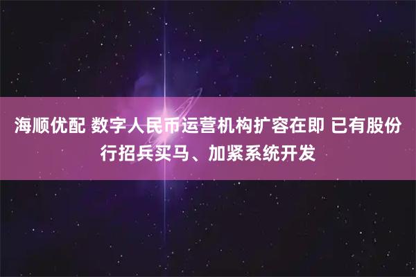 海顺优配 数字人民币运营机构扩容在即 已有股份行招兵买马、加紧系统开发
